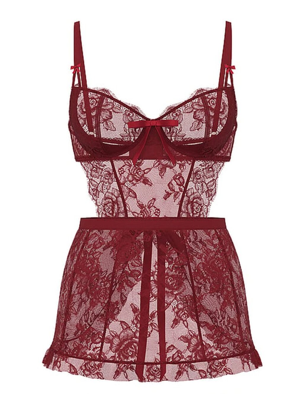 New! Victoria’s Secret Sangria Wicked Unlined Lace Apron Babydoll 34423